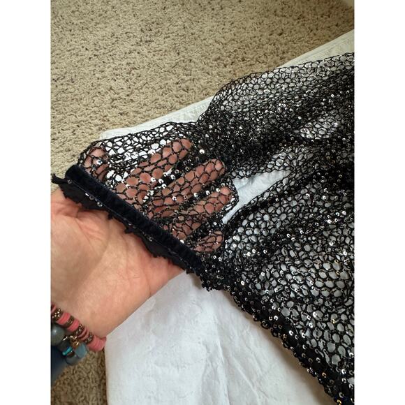 Free People Black Sequin Mesh Top – Sheer & Sparkly - Picture 5 of 7